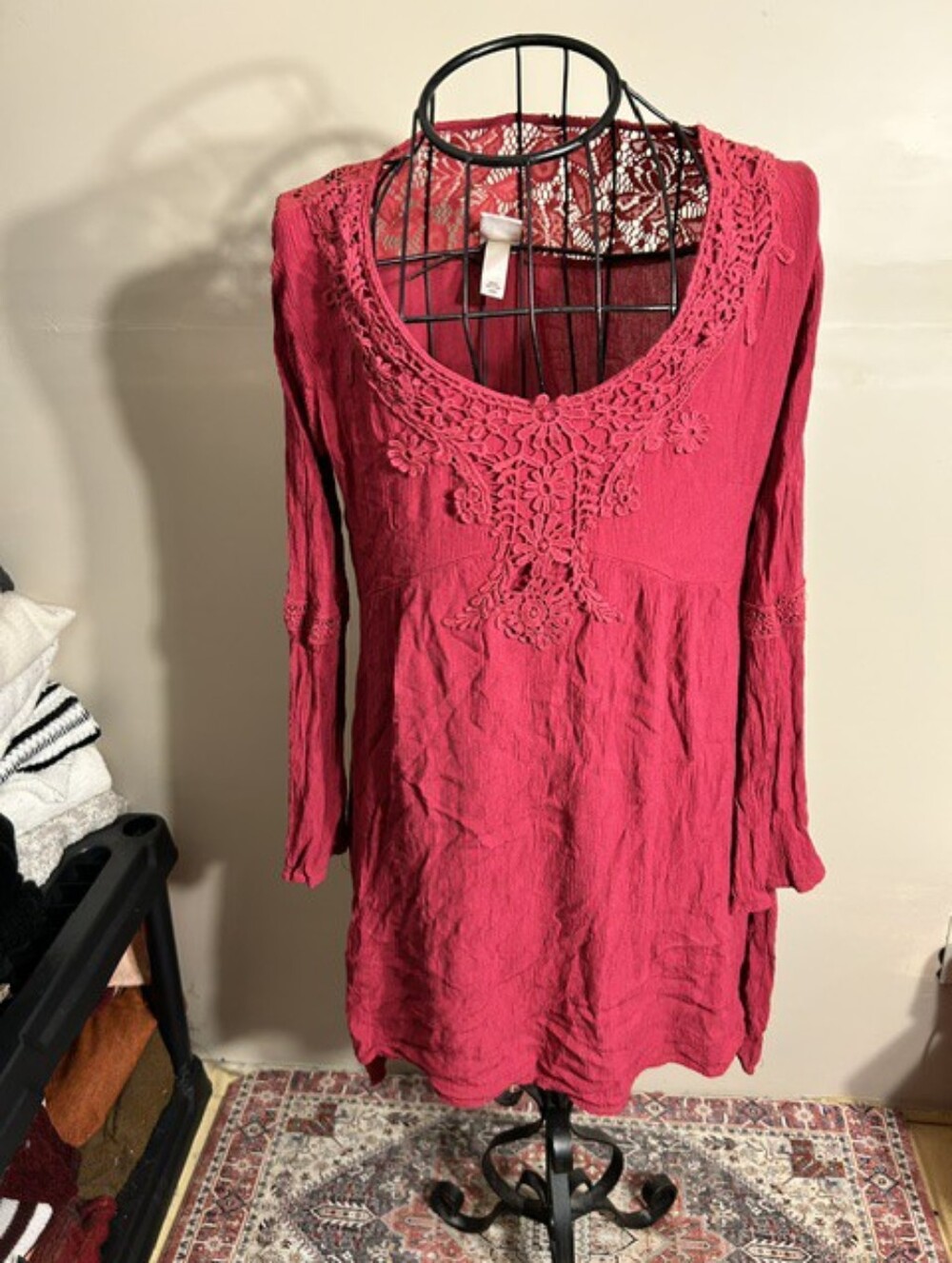 dress size large womens dressmaroon festival lace  long sleeve